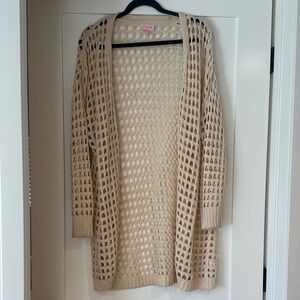 Pink Lily Tan Open-Knit Swim Coverup